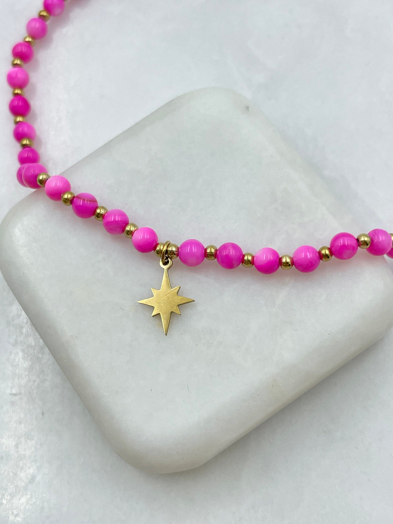 Kuzey Yıldızı Sallantılı Pembe Topçuk Halhal Gold