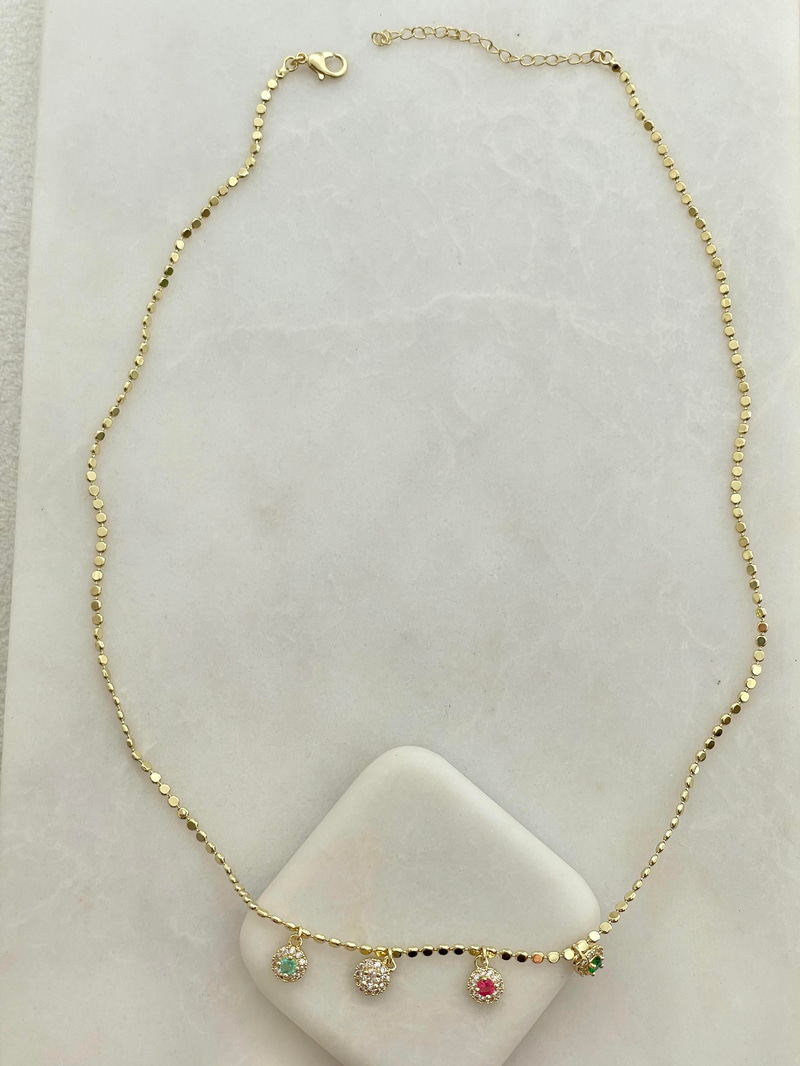 Altın Kaplama Renkli Kristal Sallantılı Arpa Zincir Kolye Gold