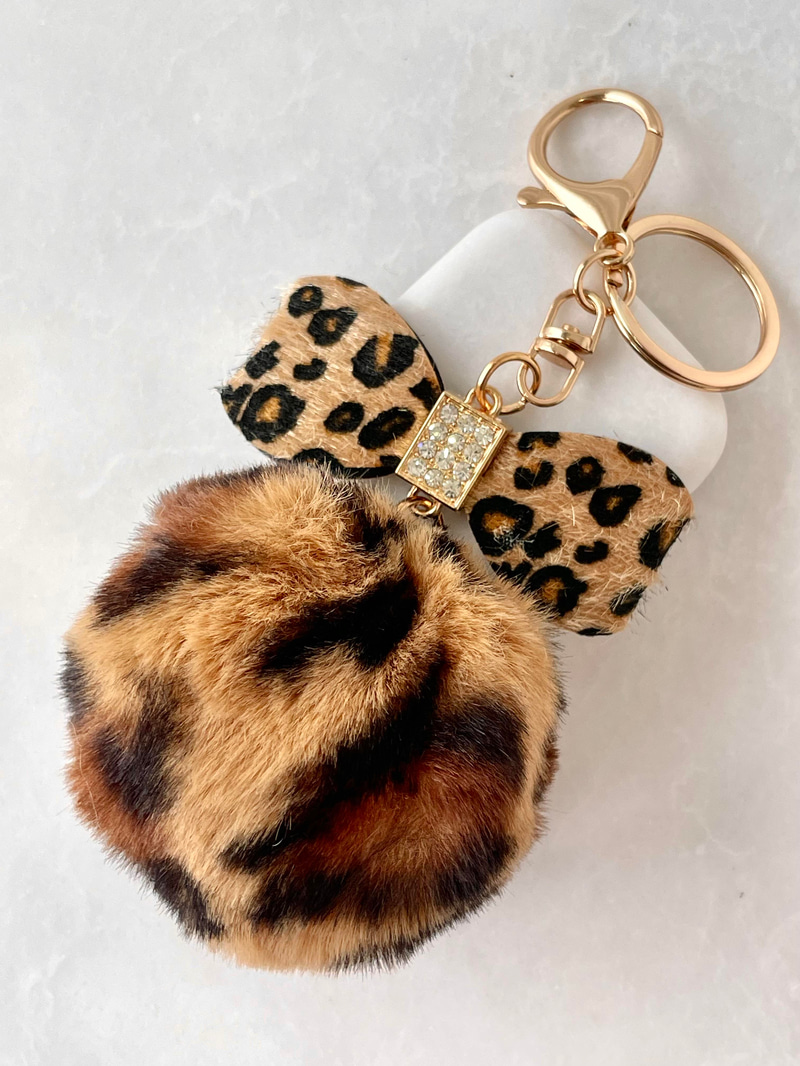 Peluş Fiyonklu Leopar Anahtarlık