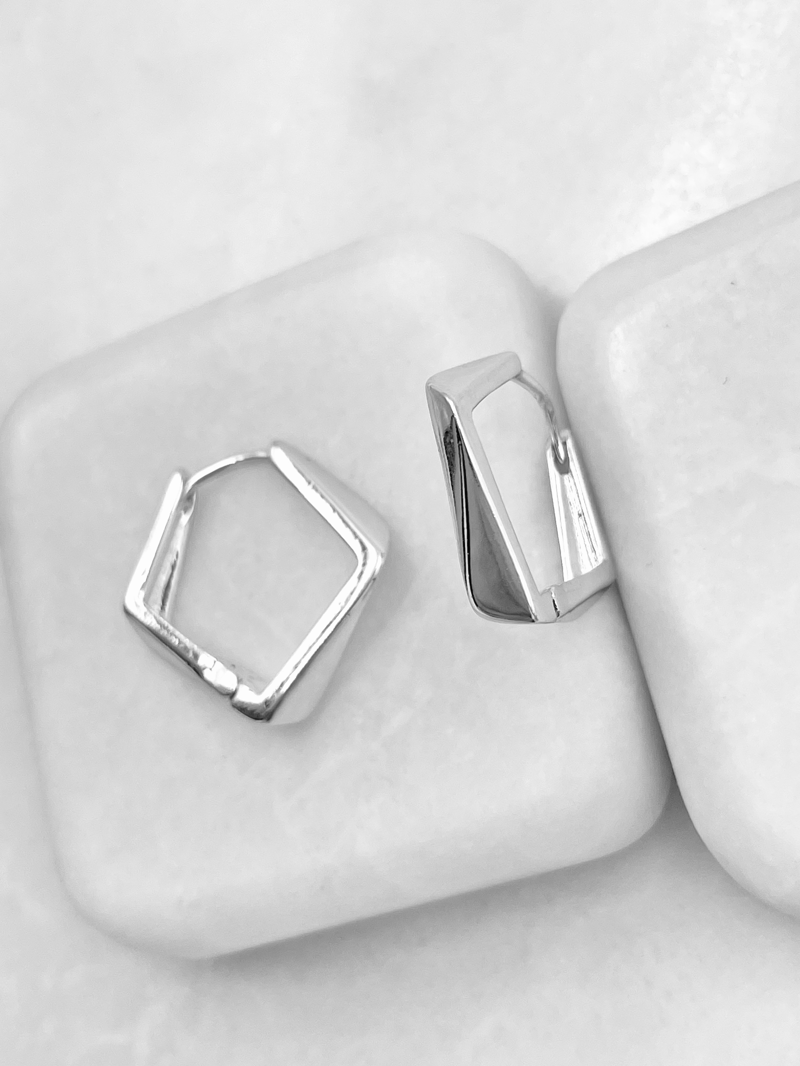 Altın Kaplama Köşeli Halka Küpe 2.2 cm Gümüş