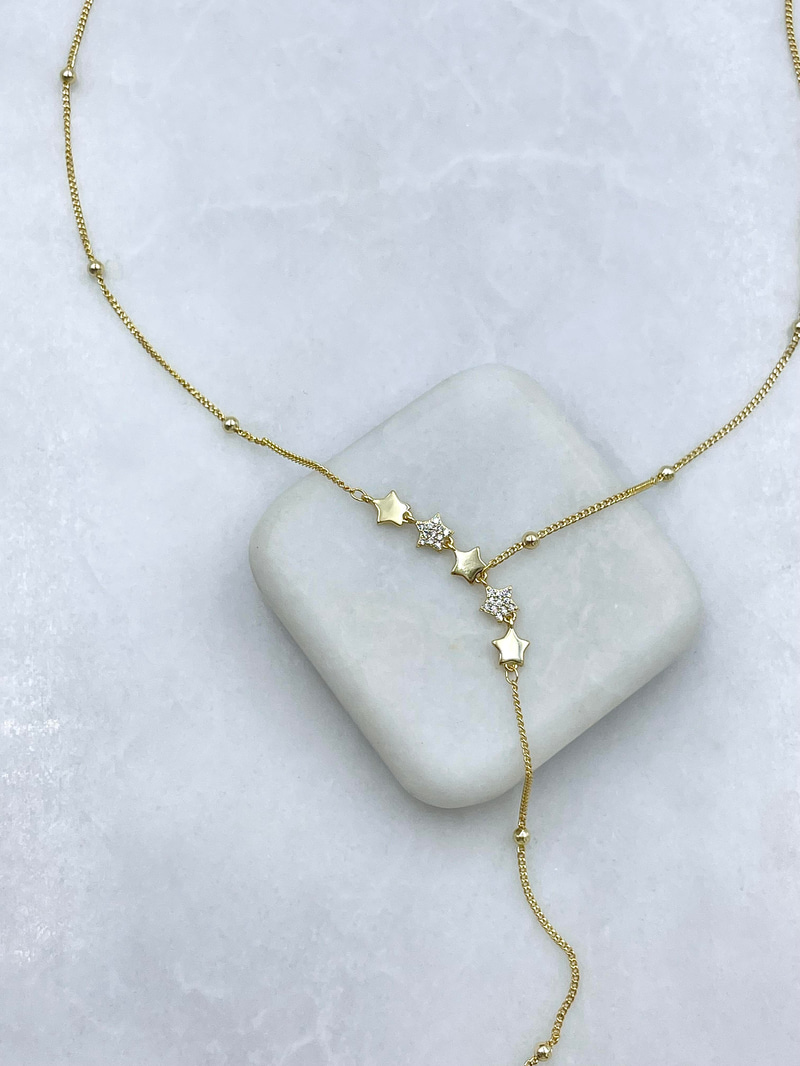Altın Kaplama Yıldız Model Topçuk Zincir Y Model Kolye Gold
