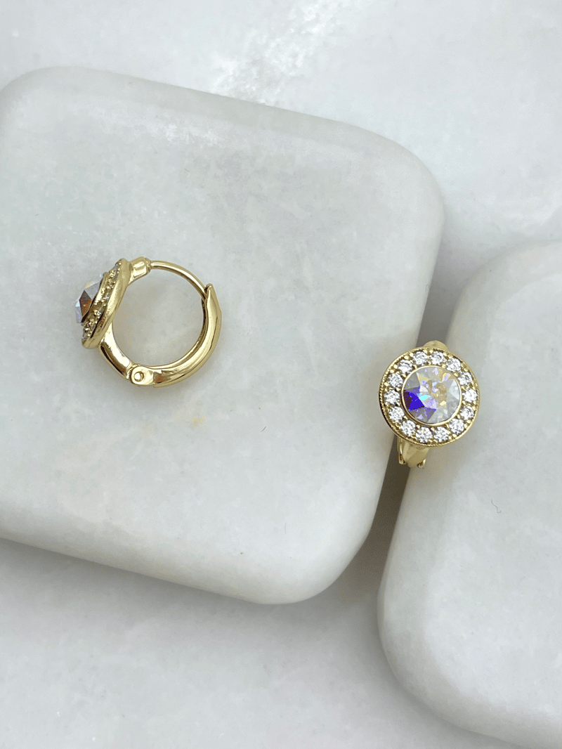 Özel Seri Swarovski Taşlı Daire Model Halka Küpe Gold