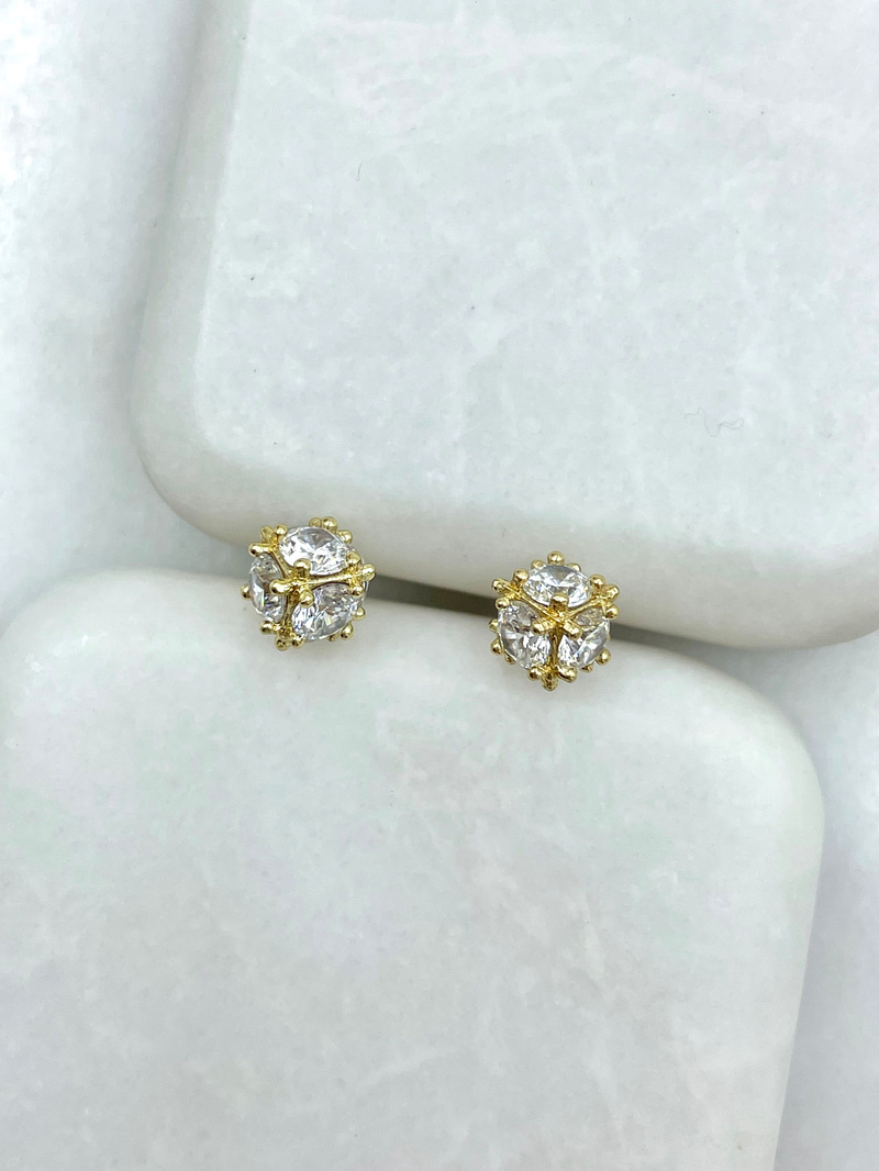 Özel Seri Kare Kristal Taşlı Top Küpe Gold