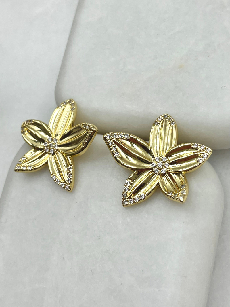 Altın Kaplama İşlemeli Açelya Küpe Gold