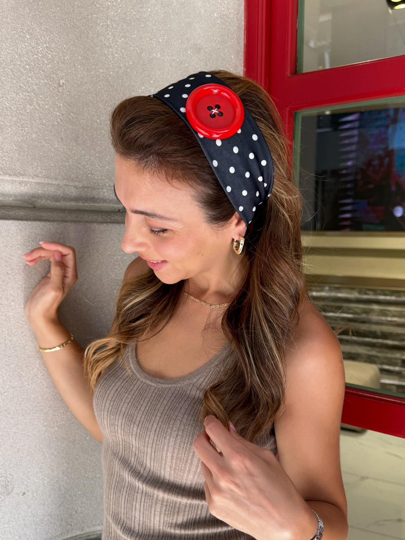 Düğme Detay Puantiyeli Bandana Siyah