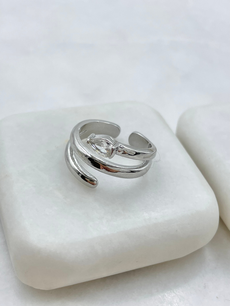 Altın Kaplama Kristal Taşlı Üçlü Görünüm Yüzük Gümüş