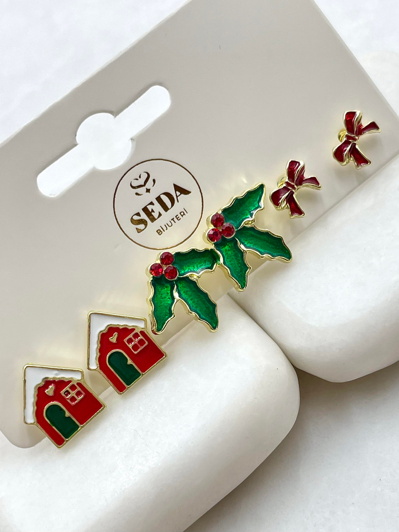 Altın Kaplama Minimal Altılı Yılbaşı Küpe Seti Gold