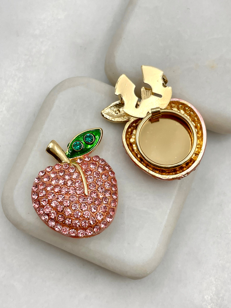 Pembe Kristal Taşlı Elma Düğme Broş Renkli