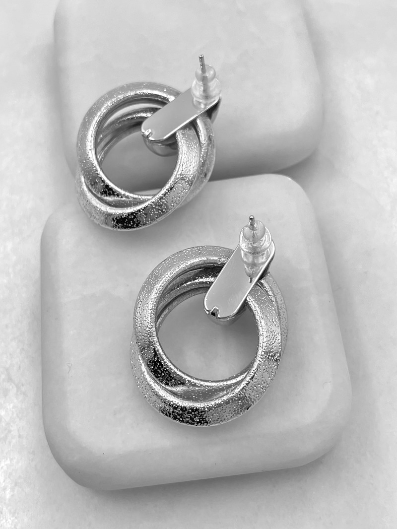 Altın Kaplama Ezme İkili Halka Vintage Küpe Gümüş