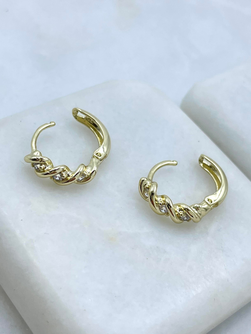 Özel Seri Kristal Taşlı Burgu Model Halka Küpe Gold