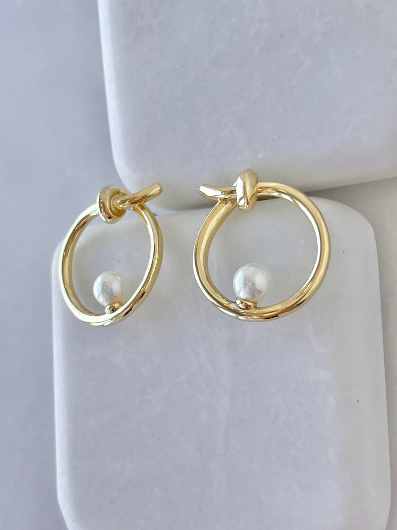 Özel Seri İncili Düğüm Model Daire Küpe Gold