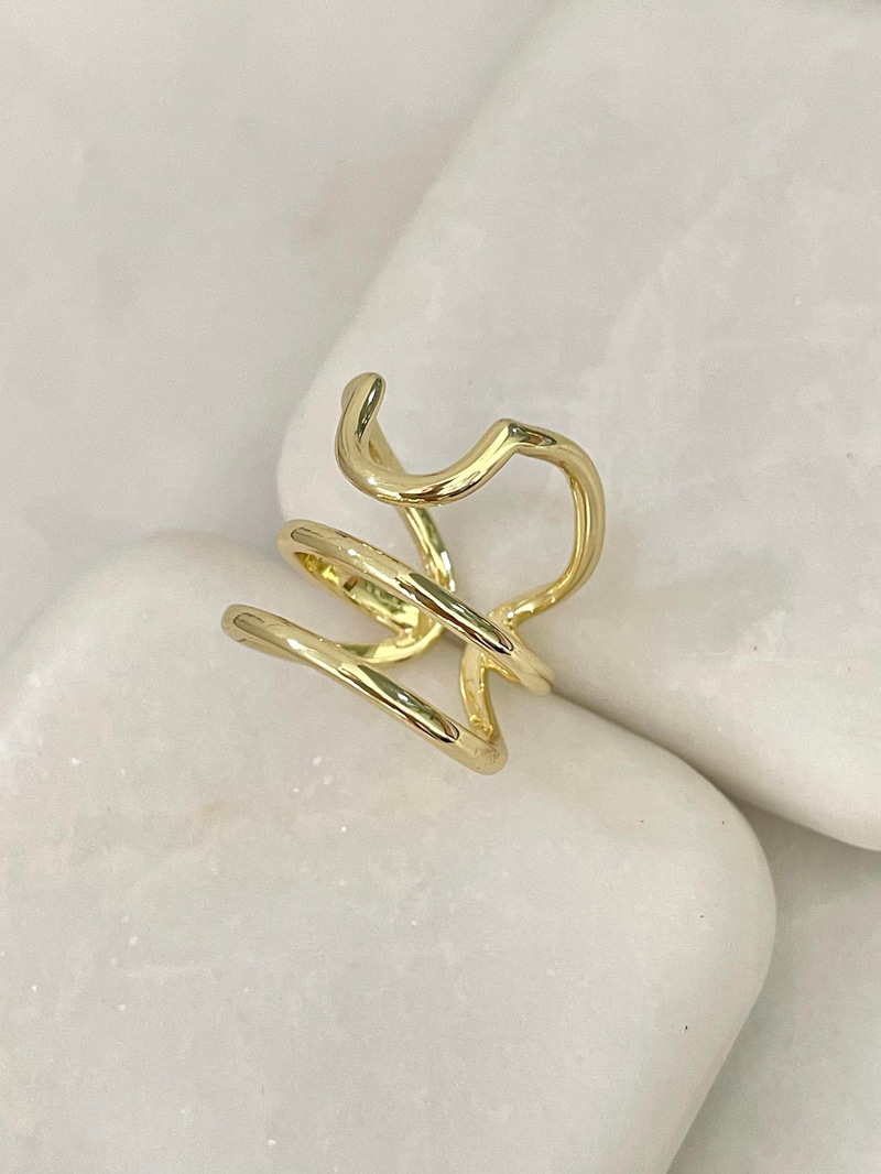 Altın Kaplama Üç Sıra Tırnak Yüzüğü Gold