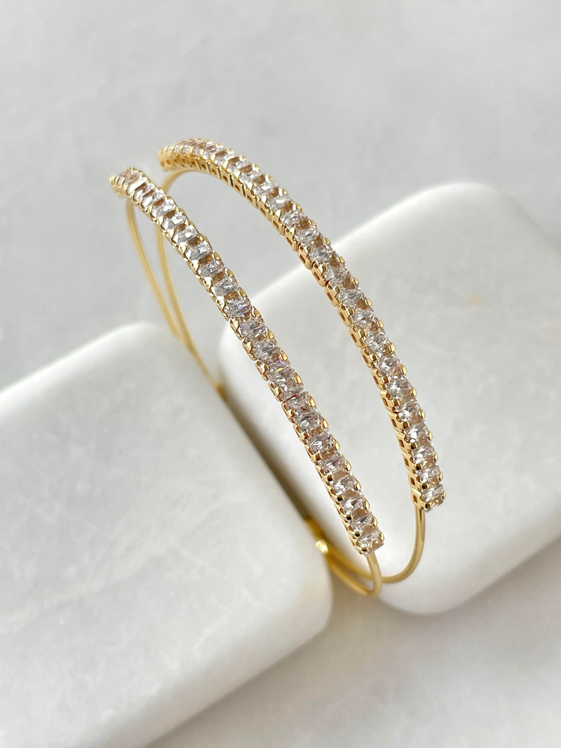 Altın Kaplama Çift Sıra Kristal Taşlı Bileklik Gold