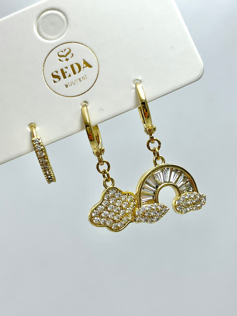 Özel Seri Gökyüzü Üçlü Set Küpe Gold
