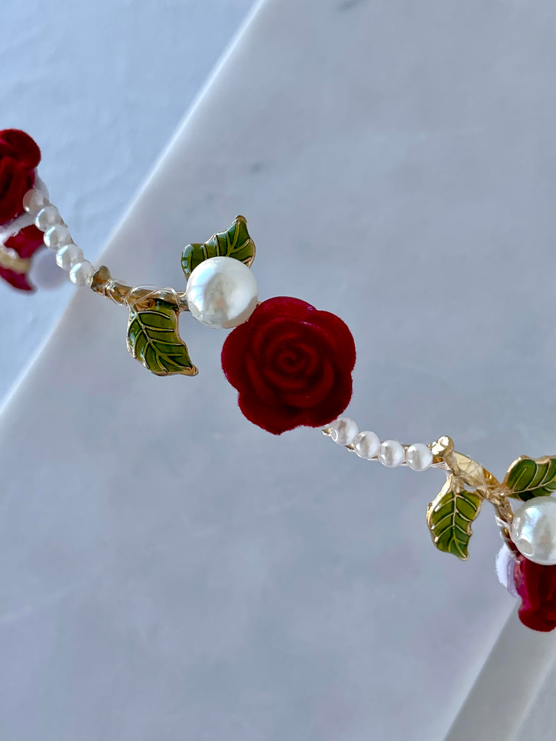 İncili Gül Model Taç Bordo