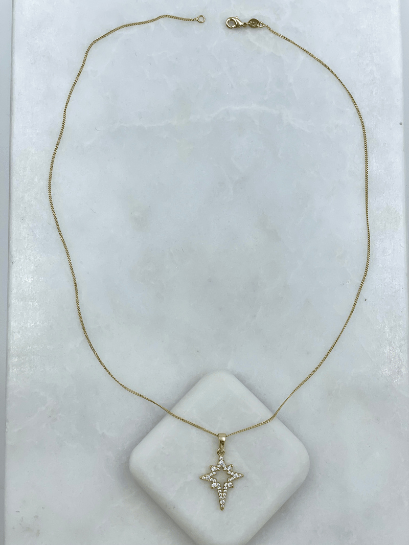 Özel Seri Gömme Taşlı Kuzey Yıldızı Kolye Gold