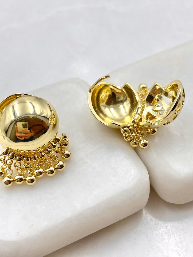 Topçuk Sallantılı Etnik Daire Küpe Gold