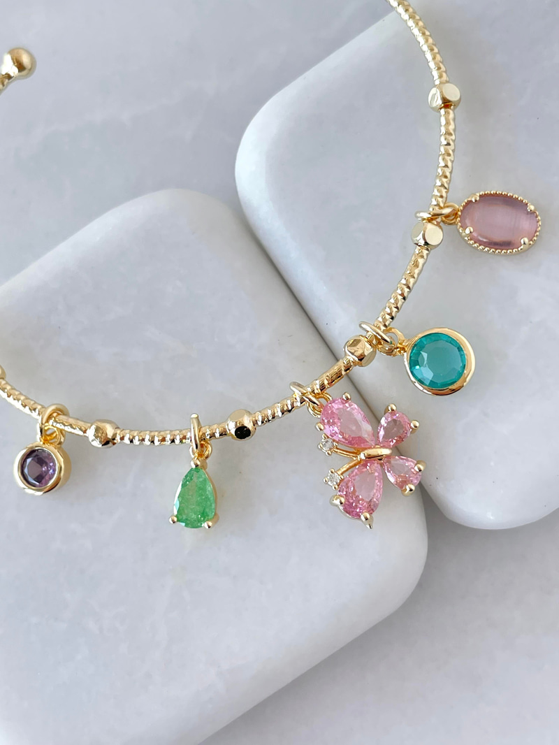 Altın Kaplama Kristal Kelebek Sallantılı Bileklik Gold