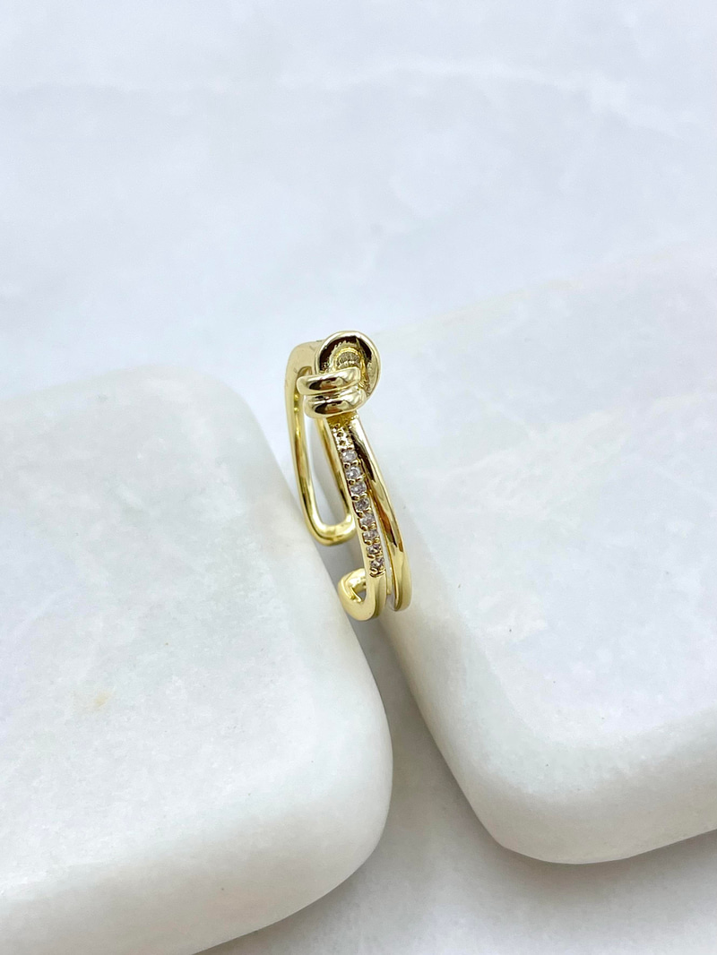 Altın Kaplama Gömme Taşlı Düğüm Model Yüzük Gold