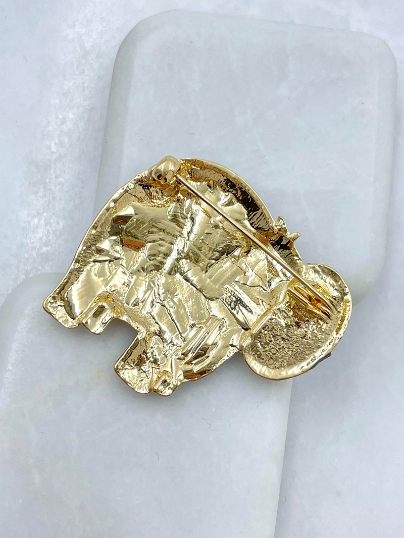 Çiçekli Fil Broş Gold