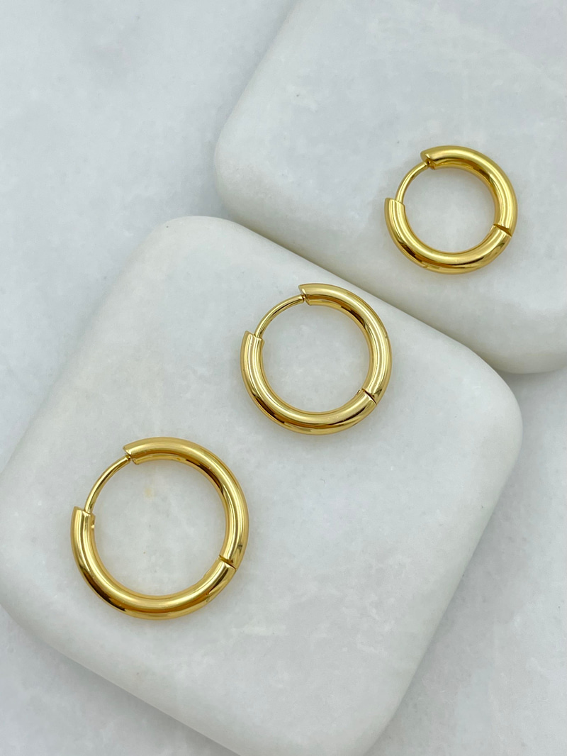 Çelik Üçlü Klasik Halka Set Küpe Gold