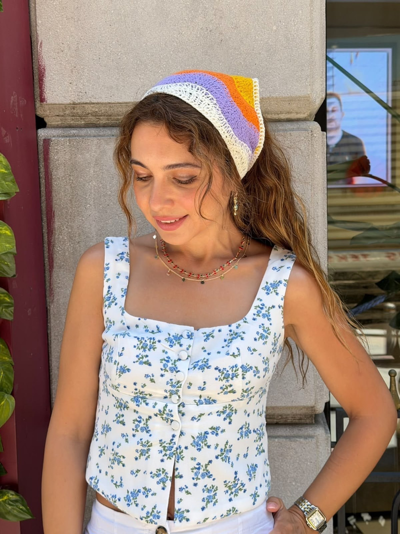 Renk Geçişli Üçgen Bandana Mor-Turuncu