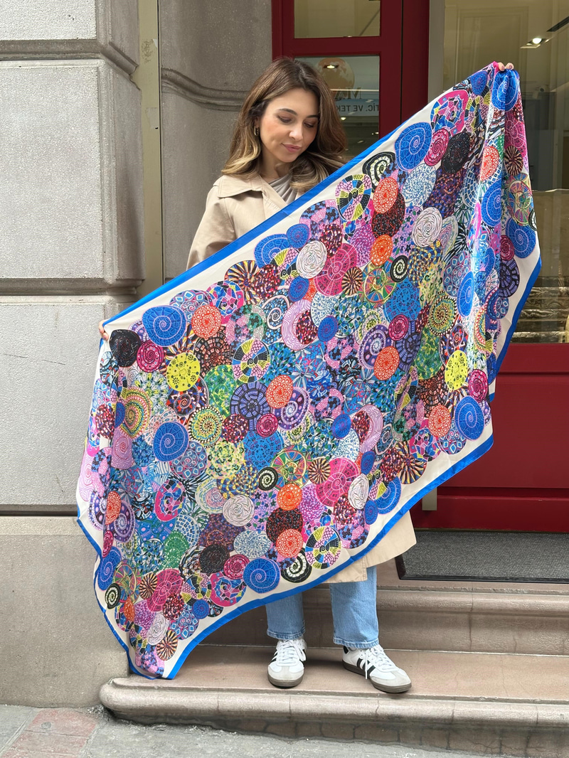 Mandala Desenli Mavi Şal 90x180 cm Renkli