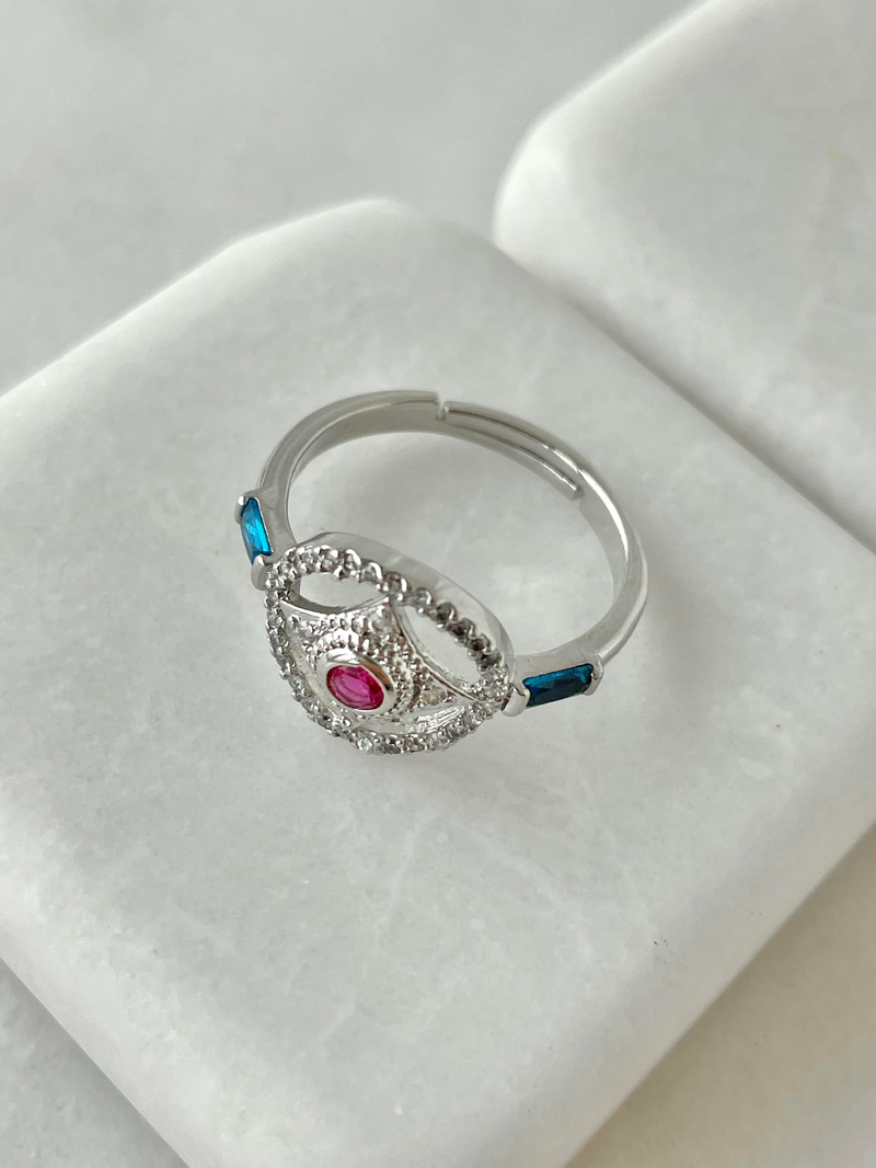 Altın Kaplama Renkli Kristal Taşlı Daire Yüzük Gümüş