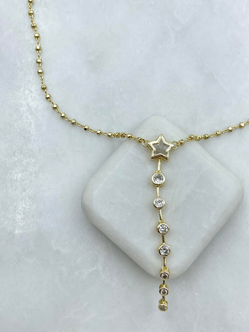 Altın Kaplama Kristal Taşlı Yıldız Model Y Kolye Gold