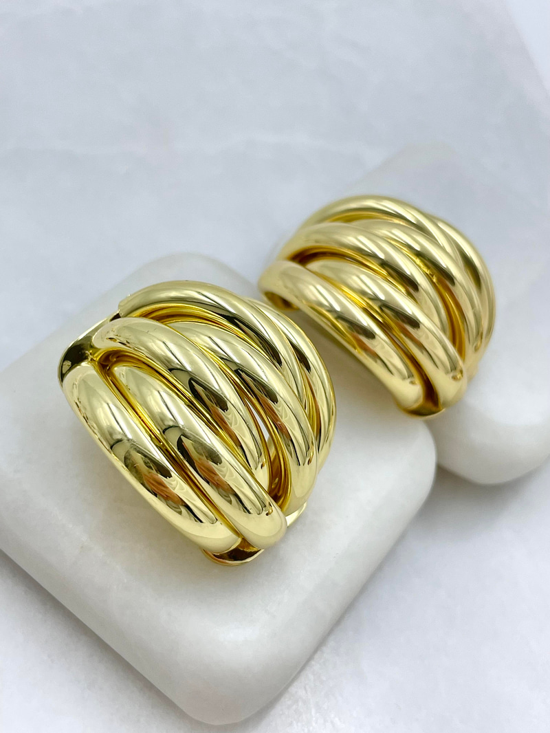 Altın Kaplama Bombeli Altılı Sütun Küpe Gold