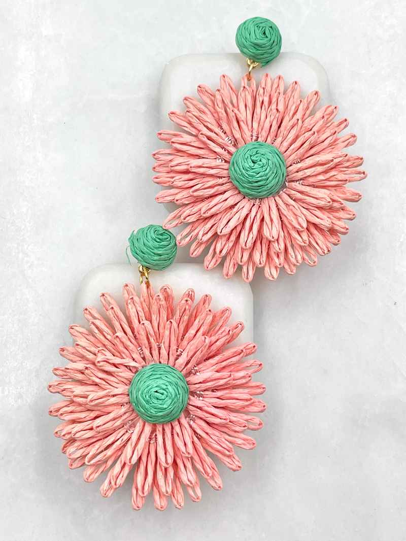Hasır Papatya Küpe Pembe