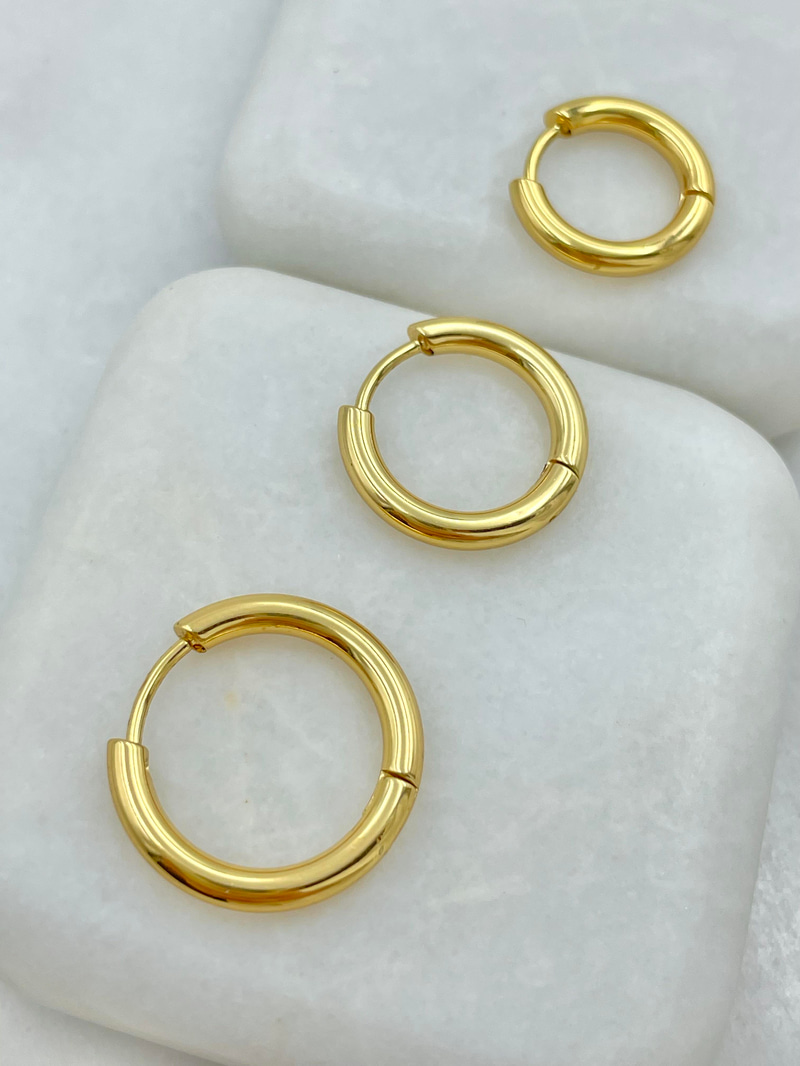 Çelik Üçlü Klasik Halka Set Küpe Gold