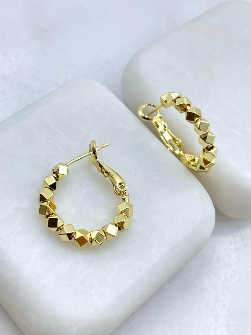 Altın Kaplama Prizma Boncuk Halka Küpe 2 cm Gold