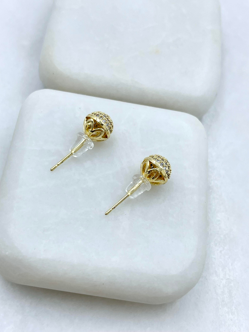 Altın Kaplama Zirkon Taşlı Topçuk Küpe Gold