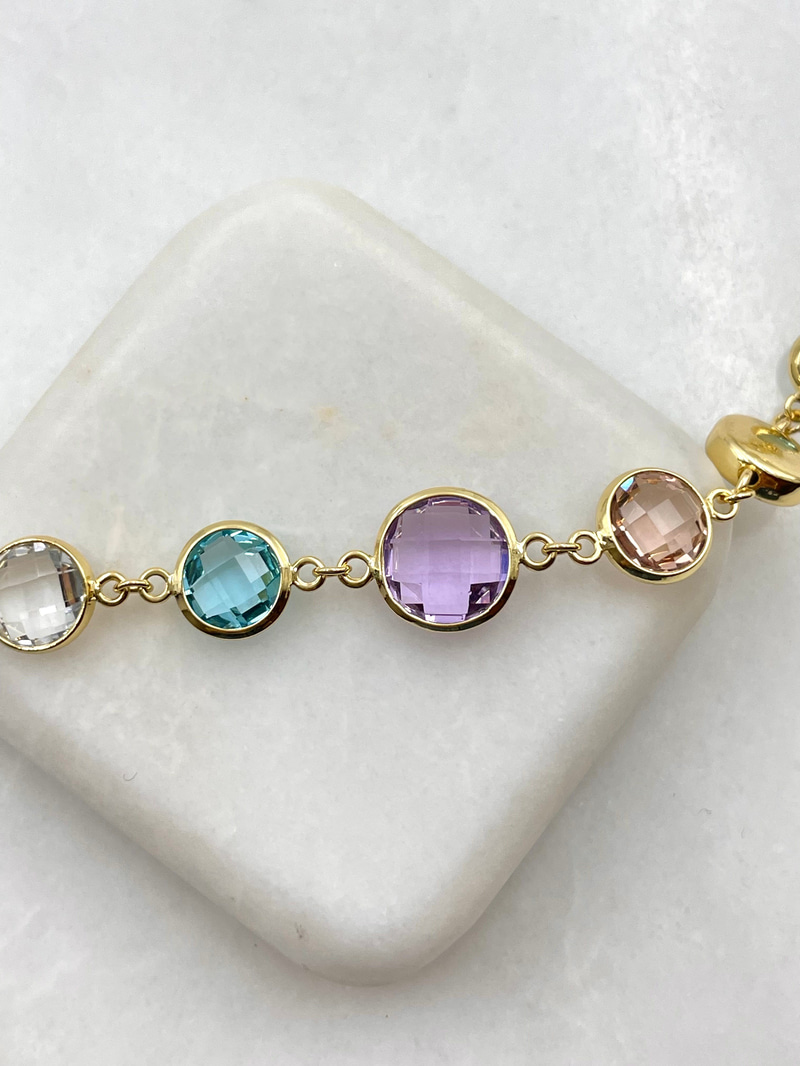 Büyük Küçük Renkli Kristal Taşlı Daire Kolye Gold