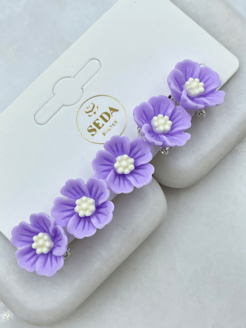 Sakura Çiçek Model Saç Küpesi Mor