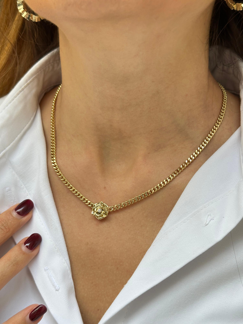 Özel Seri Gül Model Zincir Kolye Gold