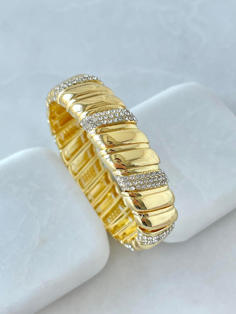 Gömme Taşlı Çift Renk Lastik Bileklik Gold