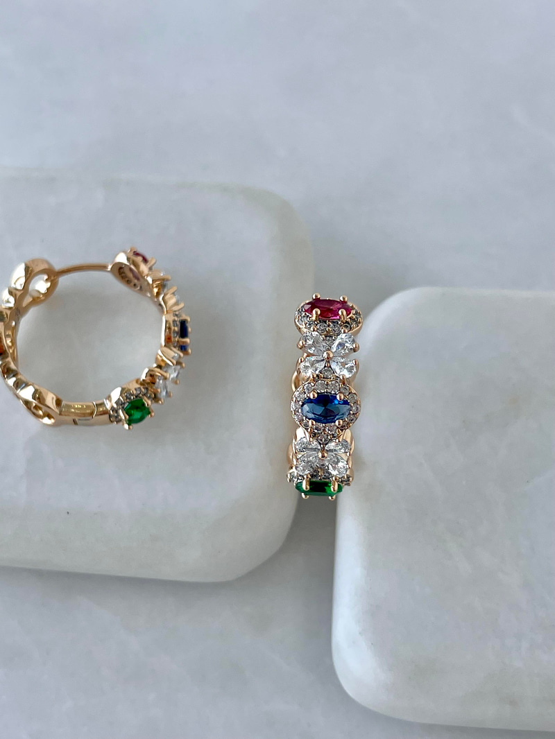 Özel Seri Renkli Kristal Taşlı Çiçek Küpe