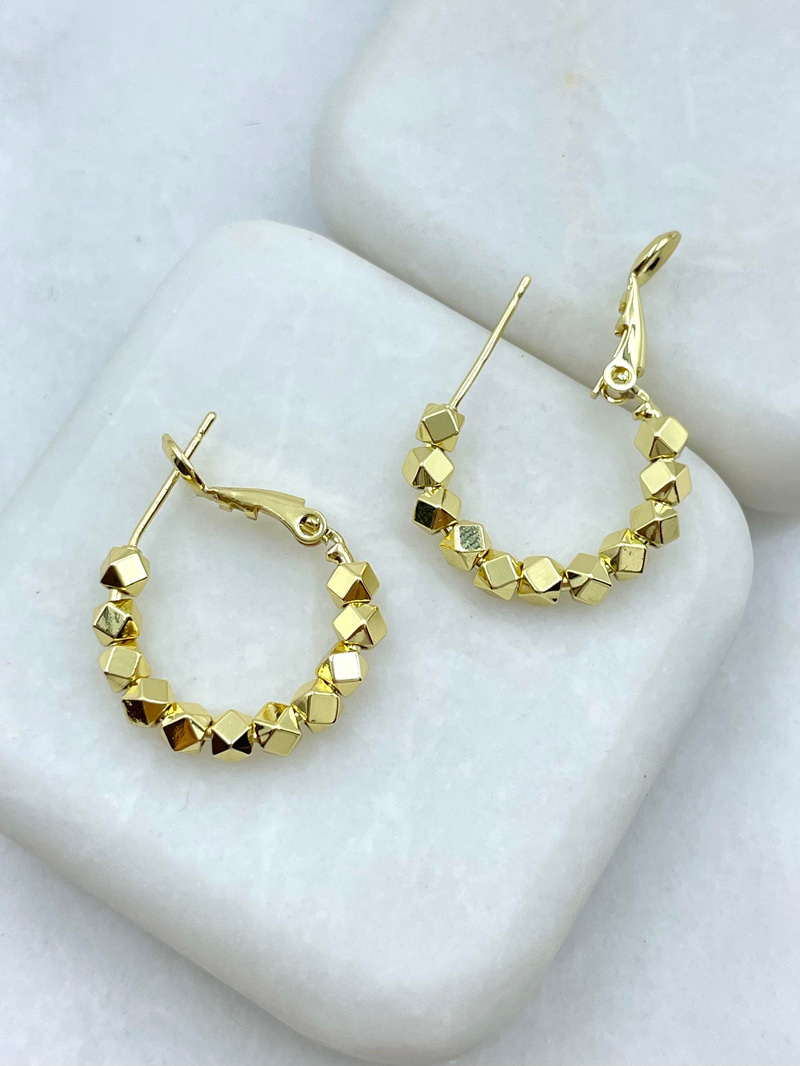 Altın Kaplama Prizma Boncuk Halka Küpe 2 cm Gold