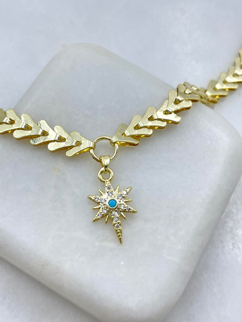 Altın Kaplama Kuzey Yıldız Sallantılı Balık Sırtı Kolye Gold