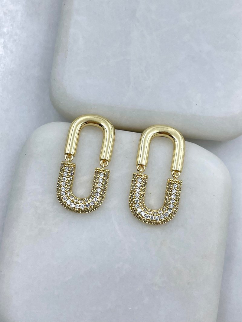 Altın Kaplama Gömme Taşlı Birleşim U Küpe Gold
