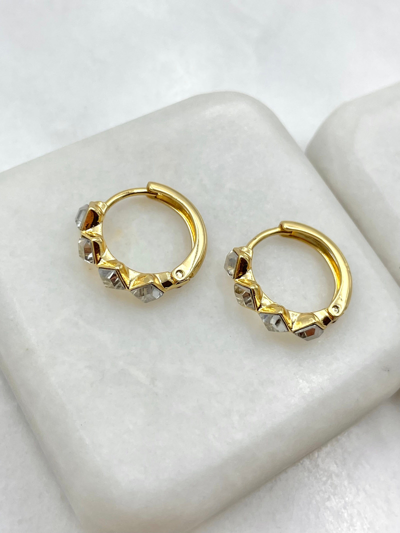 Özel Seri Dörtlü Swarovski Taşlı Halka Küpe Gold