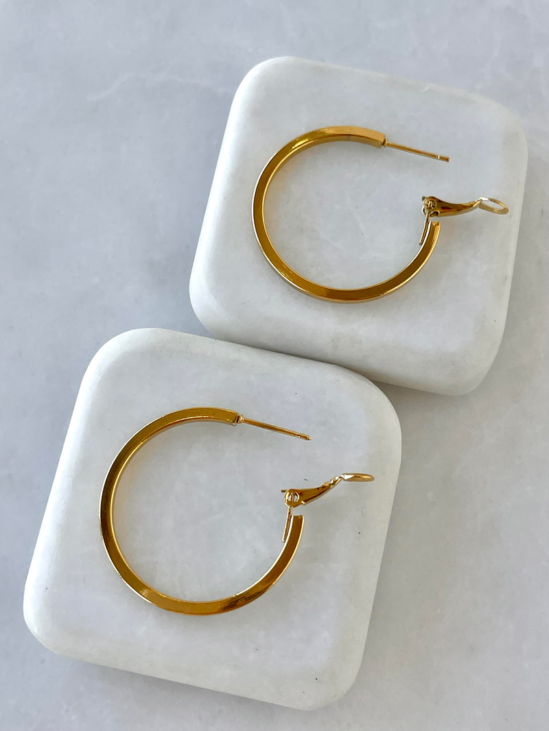 Çelik Kare Kesim Halka Küpe 3 cm Gold