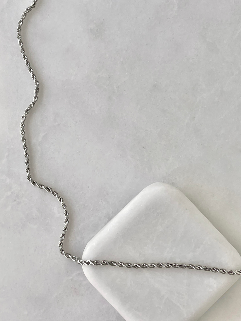Çelik Minimal Burgu Zincir Kolye 60 cm Gümüş