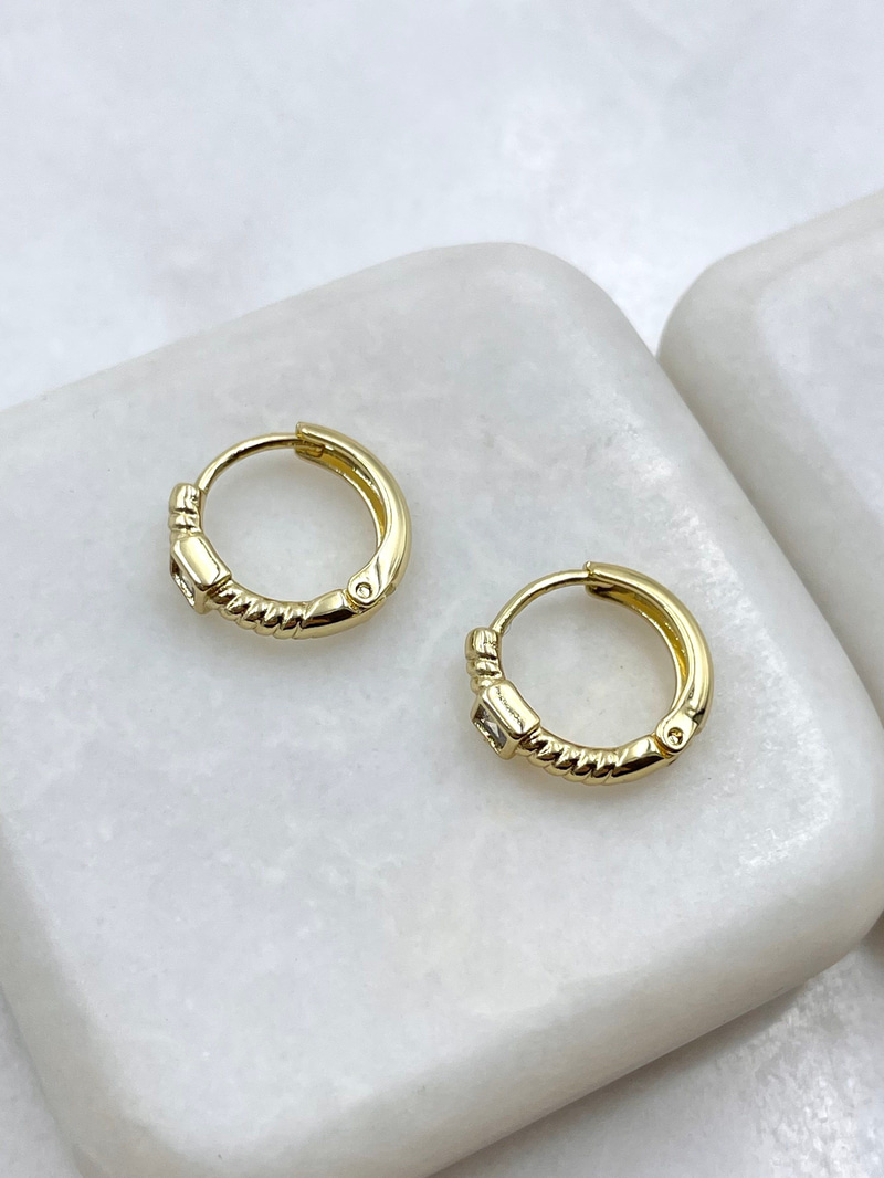 Özel Seri Kare Kristal Taşlı Burgu Halka Küpe Gold