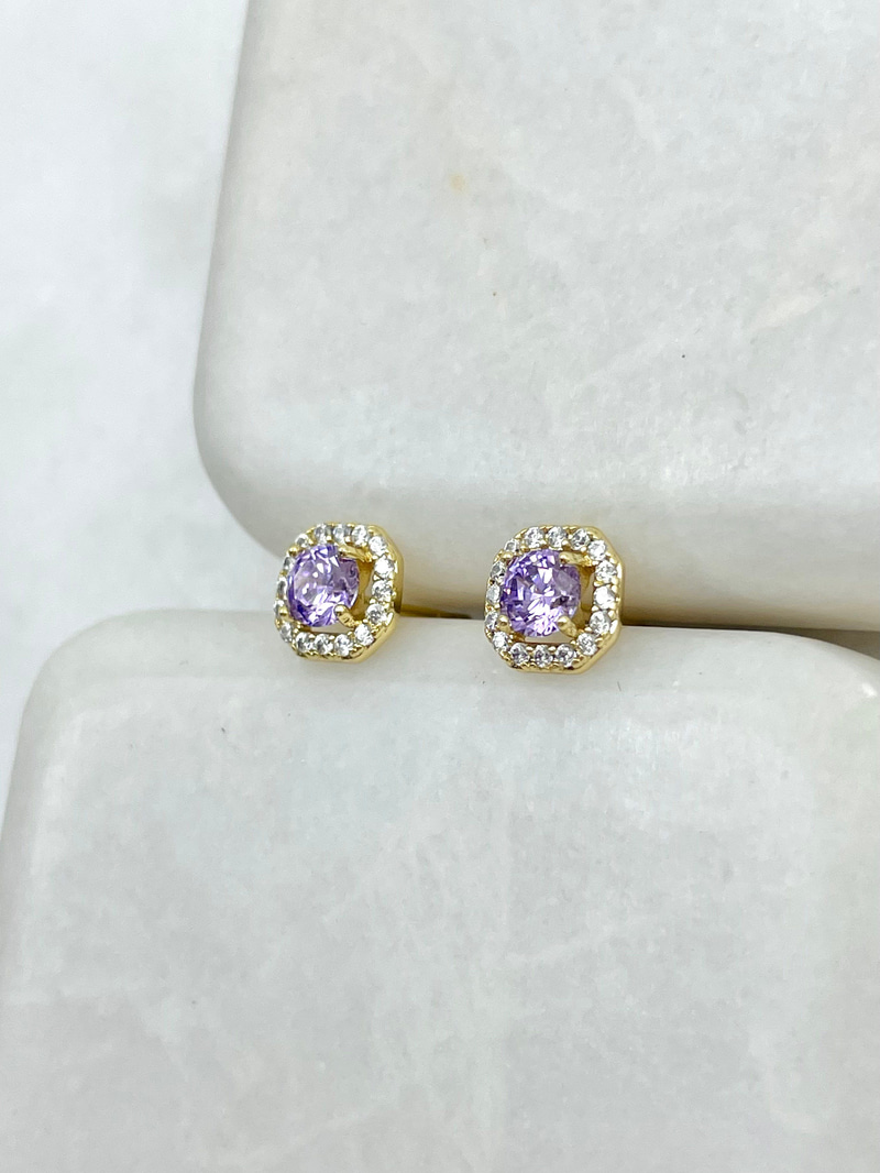 Özel Seri Mor Kare Kristal Taşlı Küpe 0.7 mm Gold