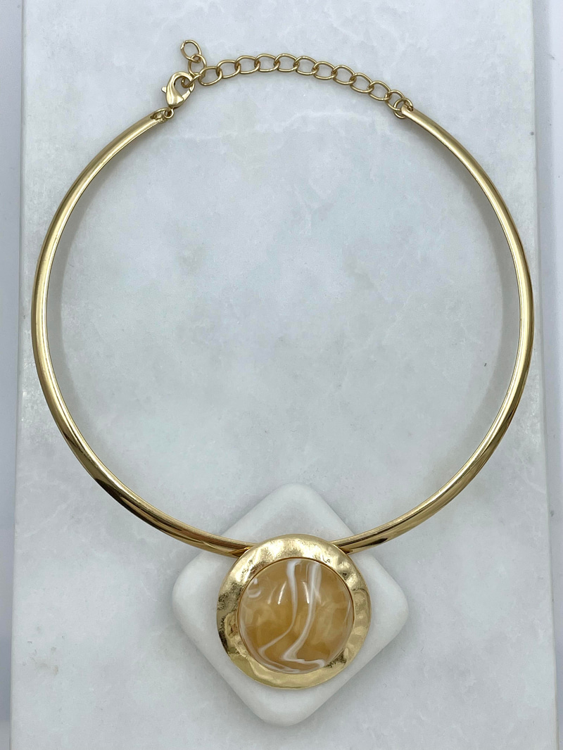Altın Kaplama Doğal Taşlı Vintage Choker Kolye Bej