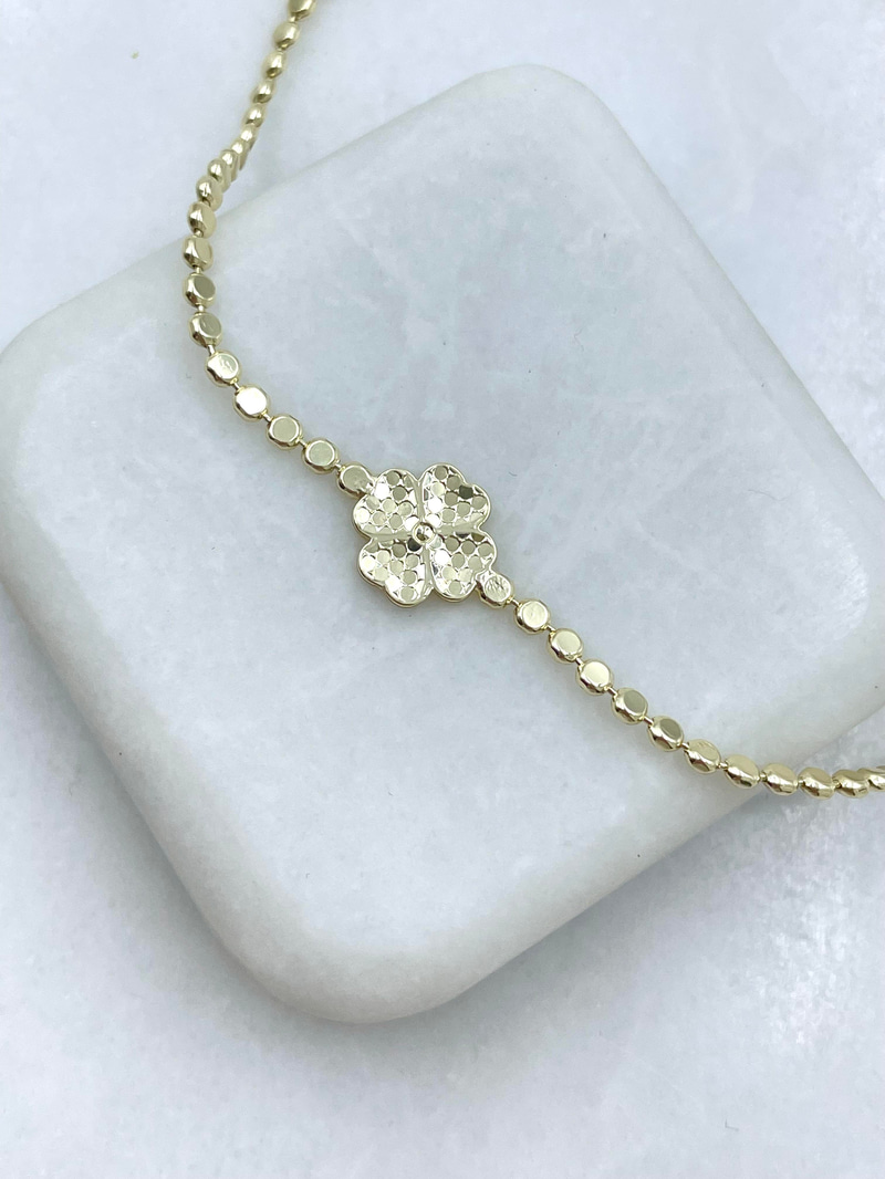 Altın Kaplama Işıltılı Yonca Model Arpa Zincir Bileklik Gold