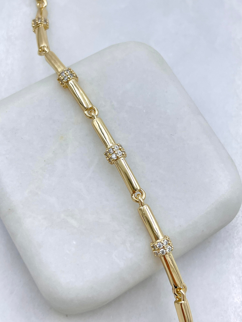 Altın Kaplama Kristal Taşlı Dizi Boru Bileklik Gold